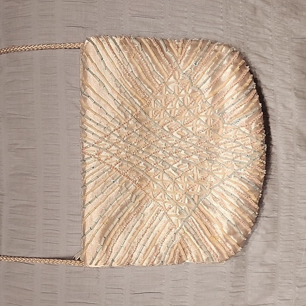 Vintage Beaded Satin White Handbag/Clutch Purse